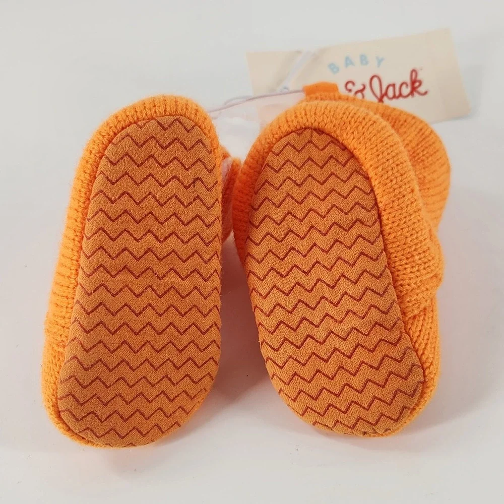 Cat & Jack Pumpkin Booties Baby 0-3M Orange NWT Halloween Jack-O-Lantern Shoes